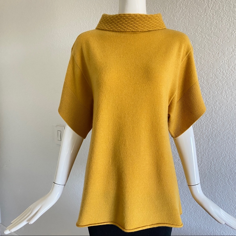 Janie Bryant mustard yellow mock neck cross open Back Cashmere sweater